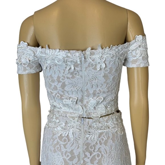 Sequin Hearts SZ XS Off White Two Piece Glitter Lace Gown Dress Lined Embroidery - Picture 7 of 16